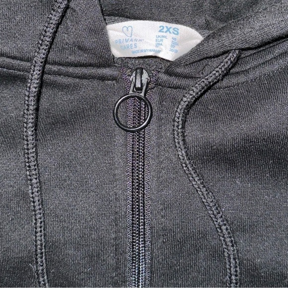 Primark black jacket fleece hoodie with black zip and drawing size XXS - Picture 6 of 7